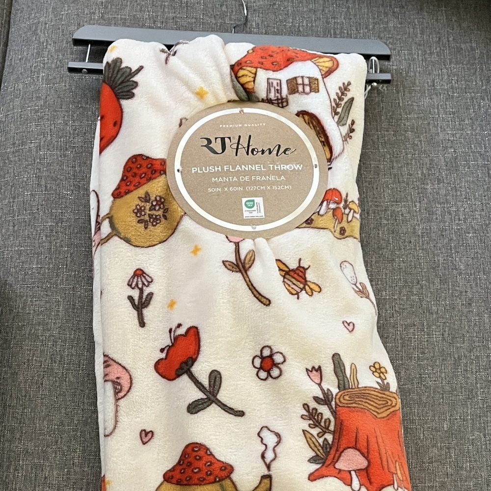 Mushroom cute houses and characters plush throw
